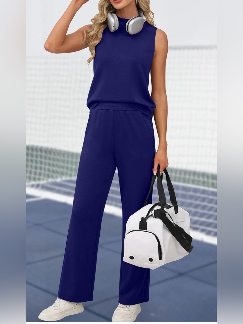 Sleeveless Wide-Leg Jumpsuit - Navy